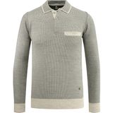 Erkek Büyük Beden Polo Yaka Kazak Cepli Desenli Çelik Örgü Klasik Kalıp - 5208FB - Taş - 4XL