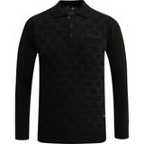 Erkek Büyük Beden Polo Yaka Kazak Cepli Kabarmalı Çelik Örgü Klasik Kalıp - 5215FB - Siyah - 5XL