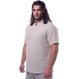 Erkek Büyük Beden%100 Pamuk Müslin Hakim Yaka Kısa Kol Gömlek Krem (Krem, 3XL)
