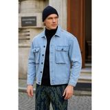 Erkek Büyük Göğüs Cepli Oversize Bmavi Kot Ceket - XL