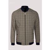 Erkek Camel Bomber Ceket Keten Karışım Slim Fit Ekose Kare Desenli Ribana İnce Astar Ceket NCS JEANS 4984