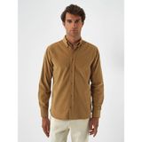 Erkek Camel Lüks Dokulu Soft Kadife Regular Fit Gömlek - 2XL