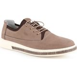 Erkek Casual Ayakkabı Hakiki Nubuk Deri Kilitli Lastik Bağcıklı Esnek Boğazlı Hafif Beyaz Eva Taban Sneaker Lbr H1097 - Vizon