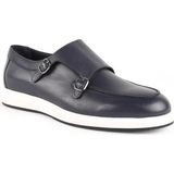 Erkek Casual Ayakkabı Lacivert Hakiki Deri Çift Tokalı Monk Strap Hafif Beyaz Eva Taban Sneaker Lbr H1010 - Lacivert - Beyaz