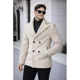 Erkek Casual Kruvaze Midi Boy Kaşe Kaban - Modern Kesim