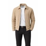 Erkek Ceket - Slim Fit Fitilli Dokulu Fermuarlı Mont - Günlük Şık Mevsimlik Spor Tasarım (Bej, Large)
