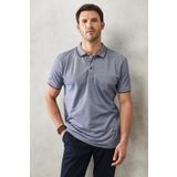 Erkek Çekmeyen Pamuklu Kumaş Regular Fit Geniş Kesim Lacivert Kıvrılmaz Polo Yaka Cepli Tişört