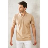 Erkek Çekmeyen Pamuklu Kumaş Regular Fit Geniş Kesim Vizon Kıvrılmaz Polo Yaka Cepli Tişört