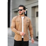 Erkek Çift Cep Paraşüt Kumaş Gömlek - 2XL - Taba