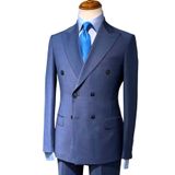 Erkek Çift Sıra Düğmeli Mavi Takım Elbise, Slim Fit, 48 Beden