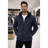 Erkek Çıkarılabilir Kapüşonlu, Rüzgar ve Yağmura Dayanıklı Softshell Mont - Lacivert