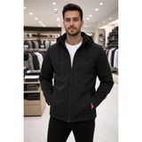 Erkek Çıkarılabilir Kapüşonlu, Rüzgar ve Yağmura Dayanıklı Softshell Mont - Siyah
