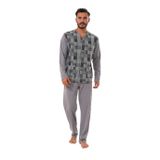 Erkek Çilli Desen Önden Düğmeli Gri Pijama Takımı 8032