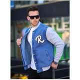 Erkek Çıtçıtlı Mavi Oversize Spor Kot Ceket