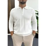 Erkek Çizgi Desenli Normal Kalıp Kazak Beyaz EDW422