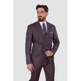 Erkek Çizgili Kruvaze Slim Fit Takım Elbise 6562-Vişne