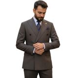 Erkek Çizgili Kruvaze Takım Elbise, Kahverengi, Ceket ve Pantolon, Slim Fit Kesim (kahverengi, 54)