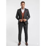 Erkek Çizgili Takım Elbise 3’Lü Set – Ceket + Yelek + Pantolon – Slim Fit İtalyan Tarz