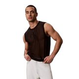 Erkek CK Logo İmzalı Fileli Kolsuz Siyah T-Shirt LV04RG238G-UB1