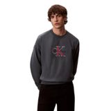 Erkek CK Yazı Desen Uzun Kol Pamuklu Bisiklet Yaka Gri Sweatshirt LV04RE200G-WD7