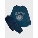 Erkek Çocuk %100 Pamuklu Petrol Yeşili Ekose Desenli Uzun Kollu Mevsimlik Pijama Takımı - 4 Yaş