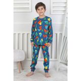 Erkek Çocuk %100 Pamuklu Tangram Desenli Pijama Takımı - Mavi - 3 - 4 Yaş