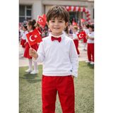 Erkek Çocuk 19 Mayıs Takımı – Papyonlu Beyaz Tişört Kırmızı Pantolon - 850Kırmızı