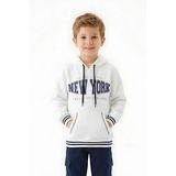 Erkek Çocuk 3 İplik Kapüşonlu Kanguru Cepli Baskılı Sweatshirt 12329