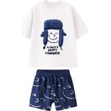 Erkek Çocuk 3D Peluş Nakış Uşanka Şapka Detaylı Pamuklu T-Shirt Şort Alt Üst Takım - 00 Lacivert - 3 - 4 Yaş