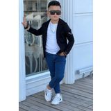Erkek Cocuk Armali Blazer Ceket Ve Uzun Kollu Dugmeli Tisort Siyah Alt Ust Takim