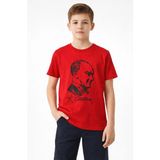 Erkek Çocuk Atatürk Baskılı Tişört Kısa Kollu Bisiklet Yaka T-Shirt - Kırmızı - 10 - 11 Yaş