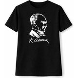 Erkek Çocuk Atatürk Baskılı Tişört Kısa Kollu Bisiklet Yaka T-Shirt - Siyah