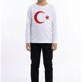 Erkek Çocuk Ay Yıldız Türk Bayraklı Uzun Kollu Tişört Beyaz