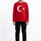 Erkek Çocuk Ay Yıldız Türk Bayraklı Uzun Kollu Tişört Kırmızı