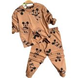 Erkek Çocuk Ayıcık Baskı Bilekleri ve Beli Lastikli Likralı Kazak Kahverengi Pijama Takım - Bej - 7 - 8 Yaş