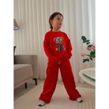 Erkek Çocuk Ayıcık Baskılı Eşofman Takımı Kırmızı Sweatshirt Bol Paça Pantolon - 7 - 8 Yaş - 000-Kırmızı