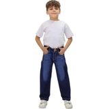 Erkek Çocuk Baggy Model Bol Paça Taşlanmış Desenli Lacivert Kot Pantolon 2890 - 14 - 15 Yaş