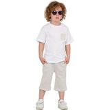 Erkek Çocuk Basic T-Shirt Şort Çizgili Kaprili Yazlık 2'li Takım - 7 – 8 Yaş - Bej