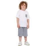 Erkek Çocuk Basic T-Shirt Şort Çizgili Kaprili Yazlık 2'li Takım - 7 – 8 Yaş - Lacivert