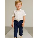 Erkek Çocuk Bel Lastikli Keten Duble Paça Pantolon - Lacivert - 4 - 5 Yaş