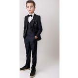 Erkek Çocuk Blazer Ceketli, Cepken Yelekli Siyah Takım Elbise 5-9 Yaş