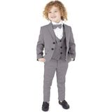 Erkek Çocuk Ceketli Smokin Takım Elbise Ceket, Pantolon, Yelek, Gömlek ve Papyon - Gri - 4 Yaş