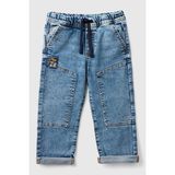 Erkek Çocuk Denim Beli Lastikli Büzgü Ipli Kıvrık Paça Denim Pantolon - Mavi - 3 - 4 Yaş