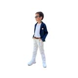 Erkek Çocuk Denım Blazer Ceket Ve Keten Pantolon Takım,rahat Kalıptır. (4 PARÇA KEMER DAHİLDİR.) Lacivert-Beyaz 6-7 Yaş