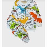 Erkek Çocuk Dinozor Baskılı %100 Pamuk Mevsimlik Pijama Takımı - 00-Beyaz - 1 - 2 Yaş