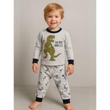 Erkek Çocuk Dinozor Baskılı Uzun Kollu Pijama Takımı - 1 Yaş - Gri