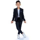 Erkek Çocuk Gofre Kumaş Lacivert Ceket T-Shirt Pantolon Takım - 7 - 8 Yaş