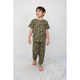 Erkek Çocuk Gülen Yüz Desenli Yazlık Pijama Takımı %100 Pamuk Süprem Penye 3-13 Yaş - 6 - 7 Yaş - Yeşil