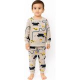 Erkek Çocuk Iki Iplik Pamuklu Şardonlu Bej Renk Yol Desenli Uzun Kollu Pijama Takımı - 2 - 3 Yaş