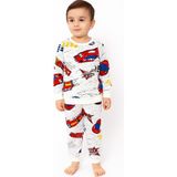 Erkek Çocuk Iki Iplik Pamuklu Şardonlu Beyaz Renk Araba Desenli Uzun Kollu Pijama Takımı - 4 - 5 Yaş